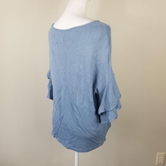 Workshop / M / Dusty Blue Ruffle Sleeve Slouchy Bl - Picture 5 of 9